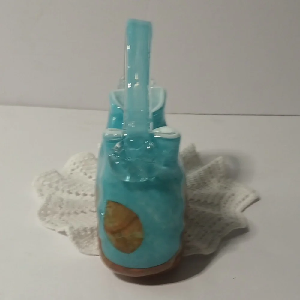 Glass Blue‎ With Gold Bronze Marks Handbag Bag Vase Purse Vintage - Picture 4 of 7